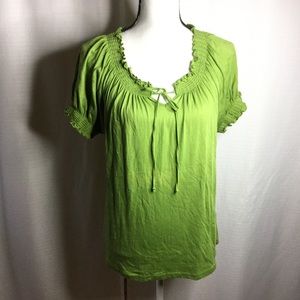MANGO ISLE Lime Green Tie Front Blouse Size L